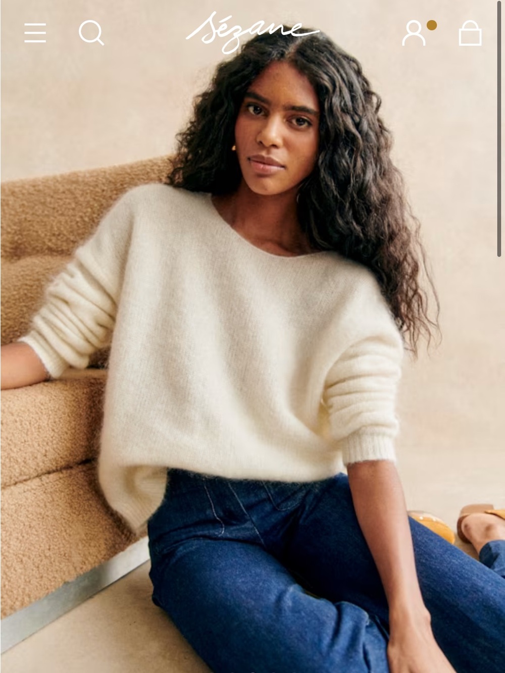 Sezane Astride Jumper Wool Sweater Lace Feminine Cream White Size M/L REVERSIBLE - Picture 2 of 9